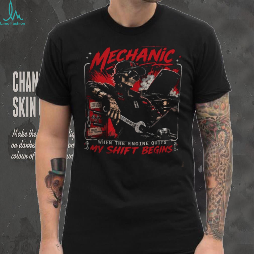 Mechanic Skeleton Grease Is My Therapy Car Repair shirt