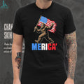 Merica Bigfoot Sasquatch Holding American Flag Patriot Graphic T Shirt