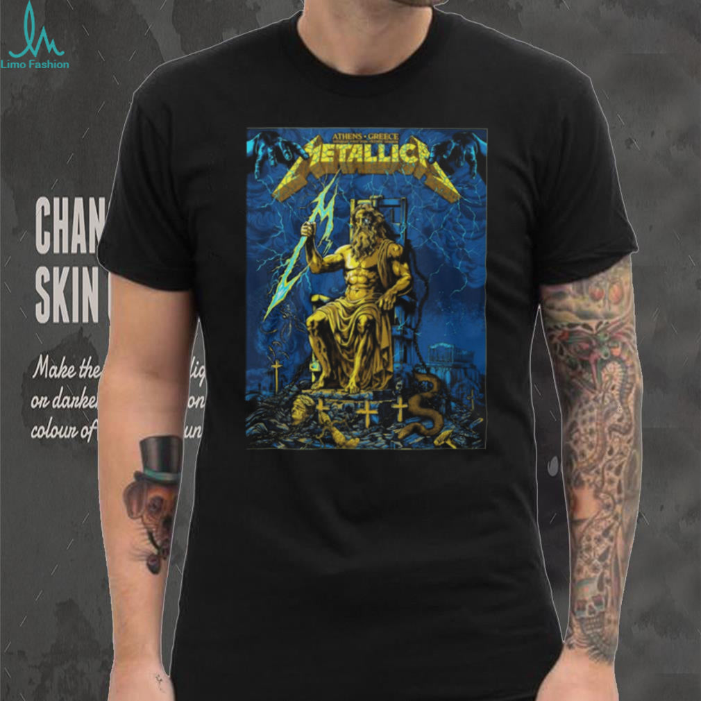 Metallica Athens Greece Tour Zeus Lighting Bolt Graphic Heavy Metal T Shirt