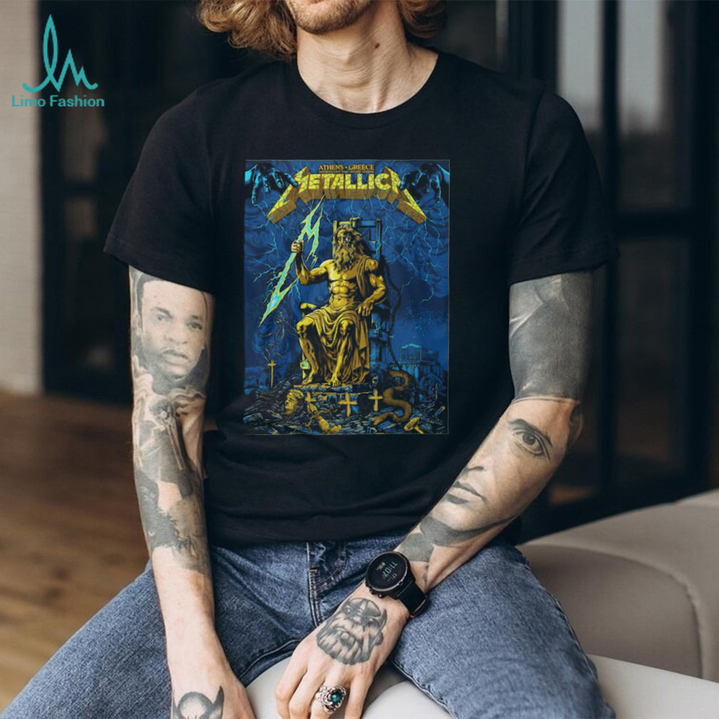 Metallica Athens Greece Tour Zeus Lighting Bolt Graphic Heavy Metal T Shirt