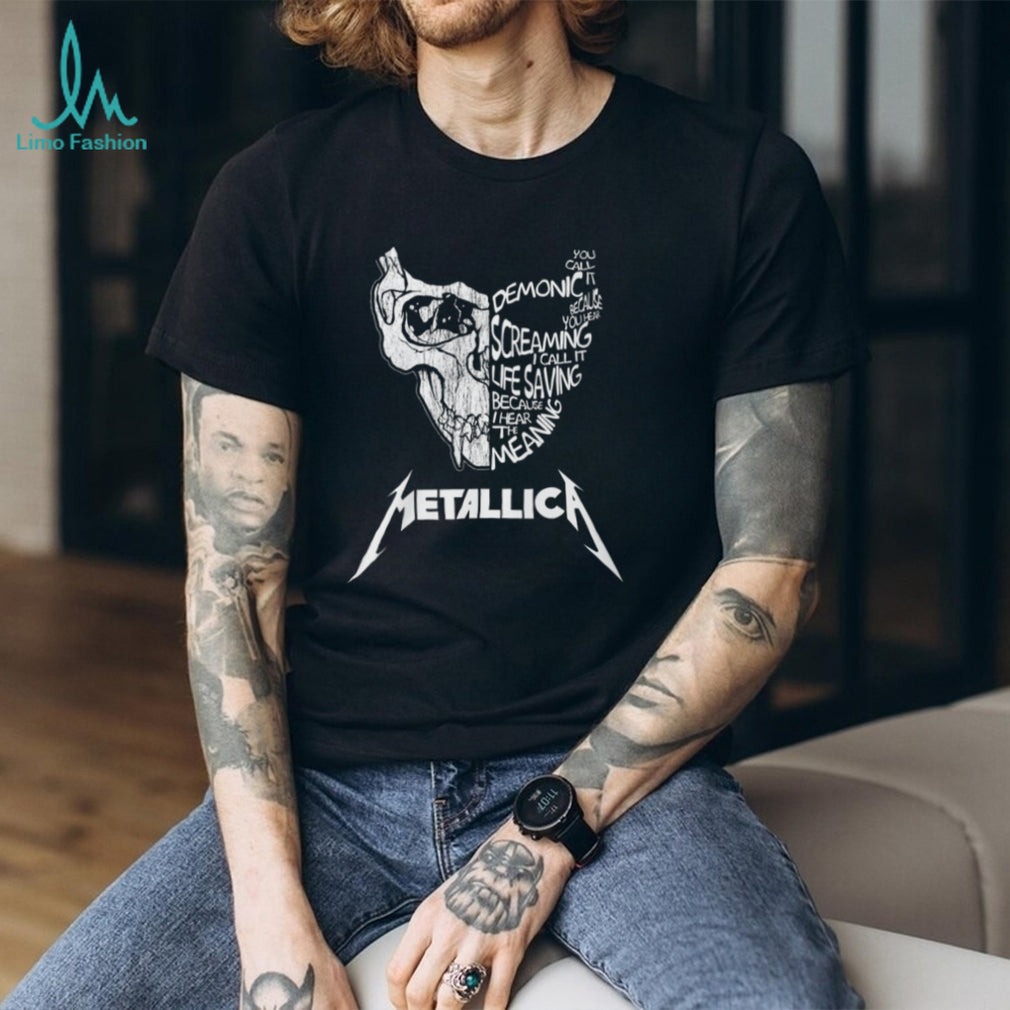Metallica Demonic Screaming Skull Lyrics Artistic Black T Shirt