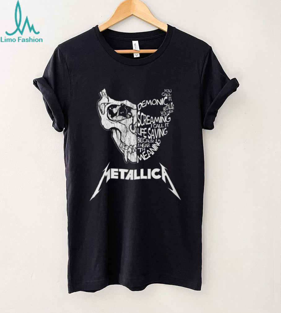 Metallica Demonic Screaming Skull Lyrics Artistic Black T Shirt