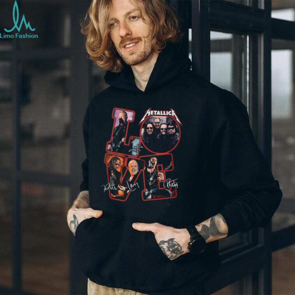 Metallica LOVE Red Graphic Signatures Band Photo T Shirt