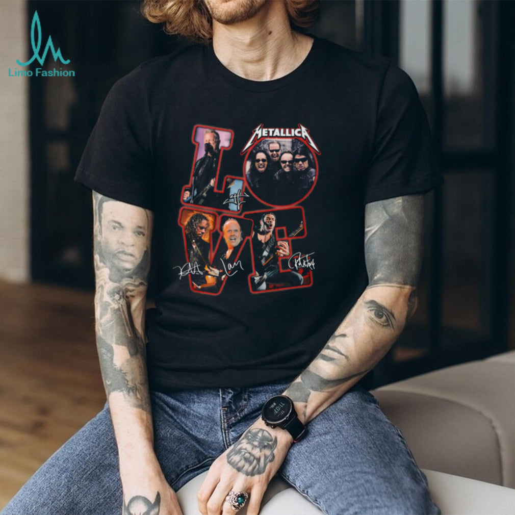 Metallica LOVE Red Graphic Signatures Band Photo T Shirt