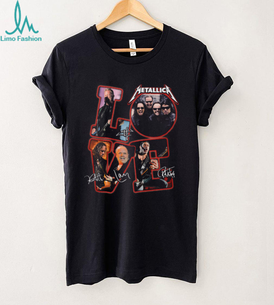 Metallica LOVE Red Graphic Signatures Band Photo T Shirt