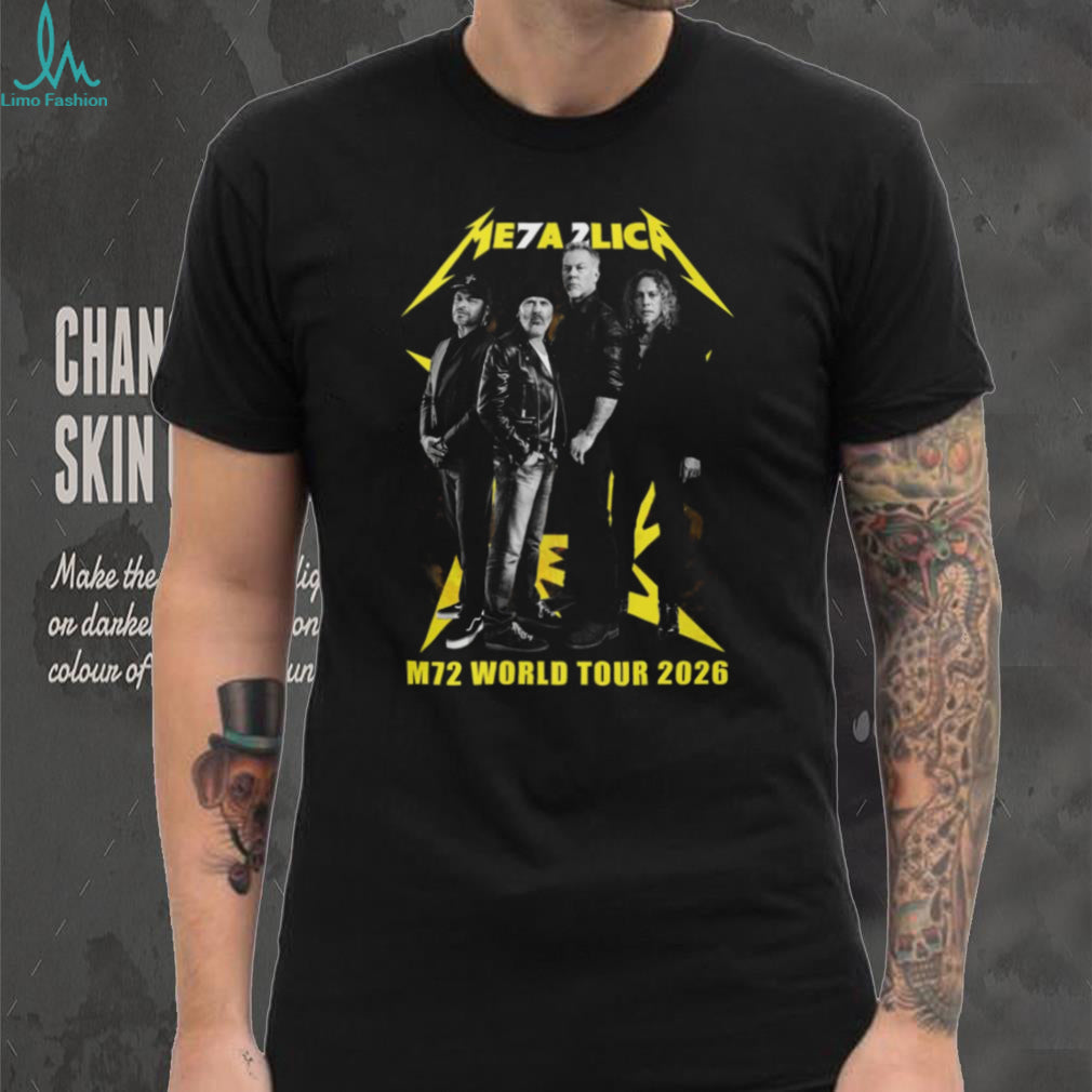 Metallica M72 World Tour 2026 Band Photo Yellow Logo T Shirt