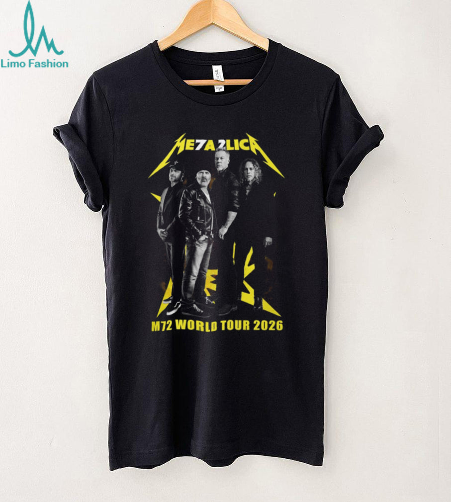 Metallica M72 World Tour 2026 Band Photo Yellow Logo T Shirt