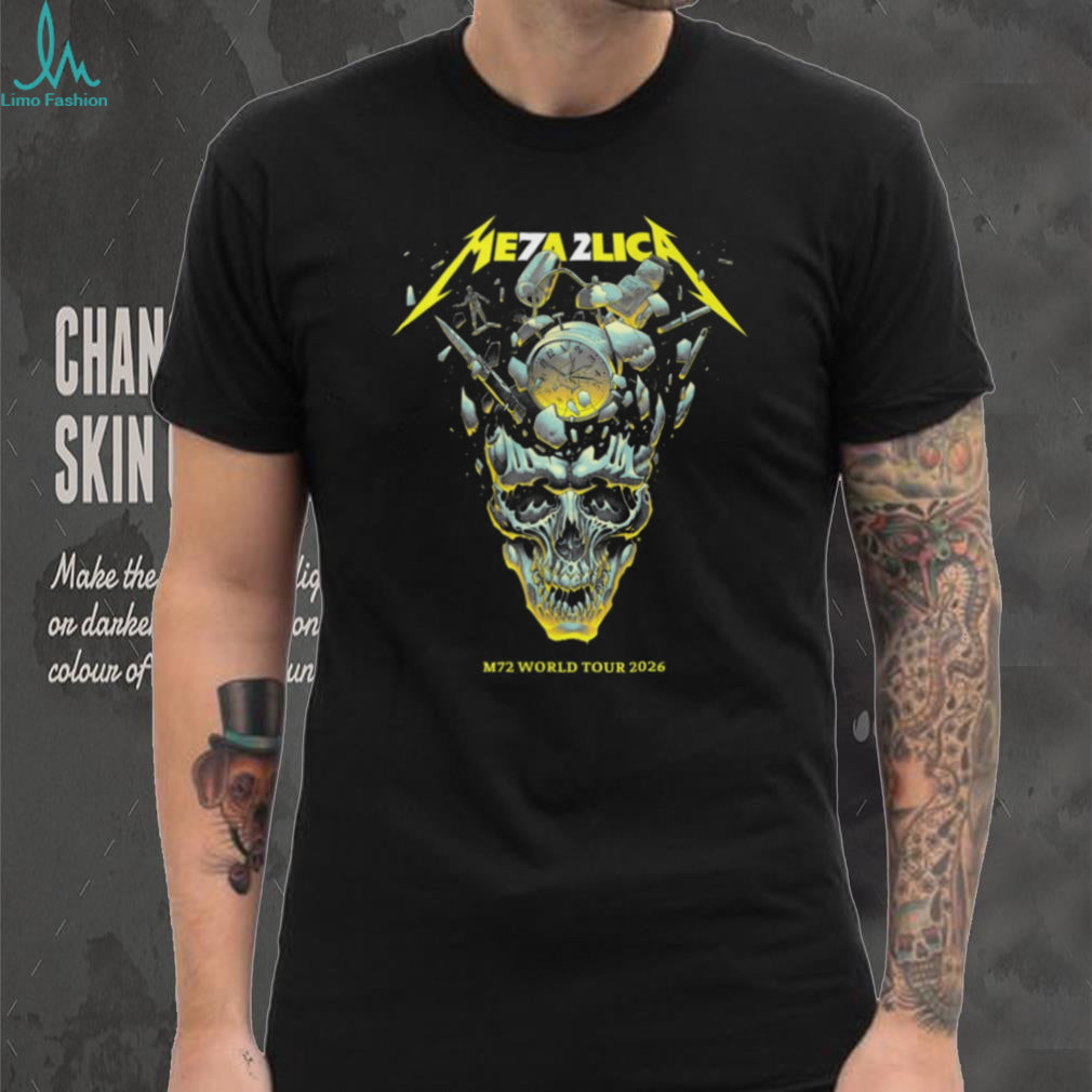 Metallica M72 World Tour 2026 Exploding Clock Skull Graphic T Shirt