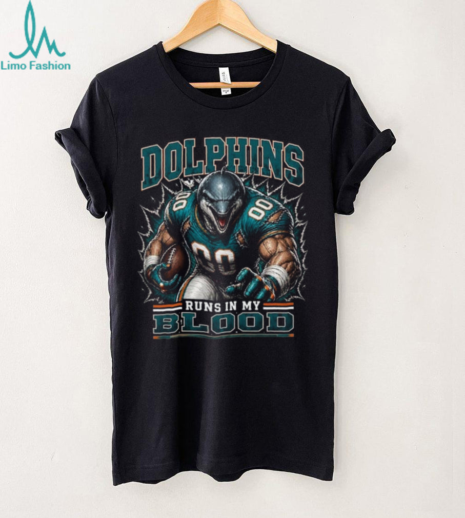 Miami Dolphins Football Team Runs In My Blood Fan Retro Men Women Shirt