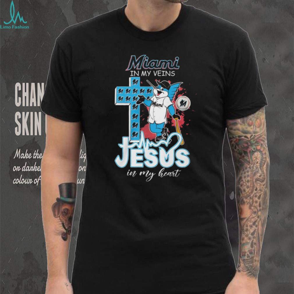 Miami Marlins Baseball T Shirt Billy The Marlin Mascot Jesus in my Heart Christian Fan T Shirt