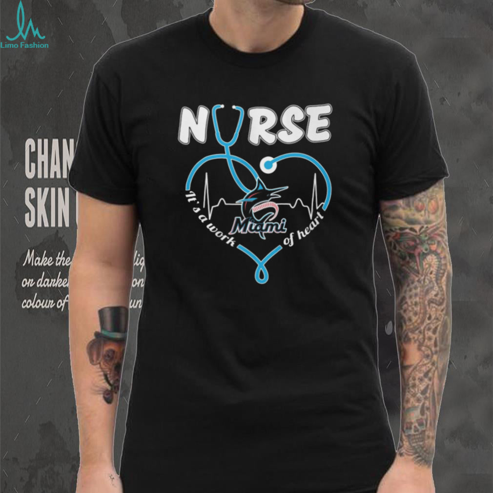 Miami Marlins Nurse Heart Stethoscope T Shirt It’s a Work of Heart Medical T shirt