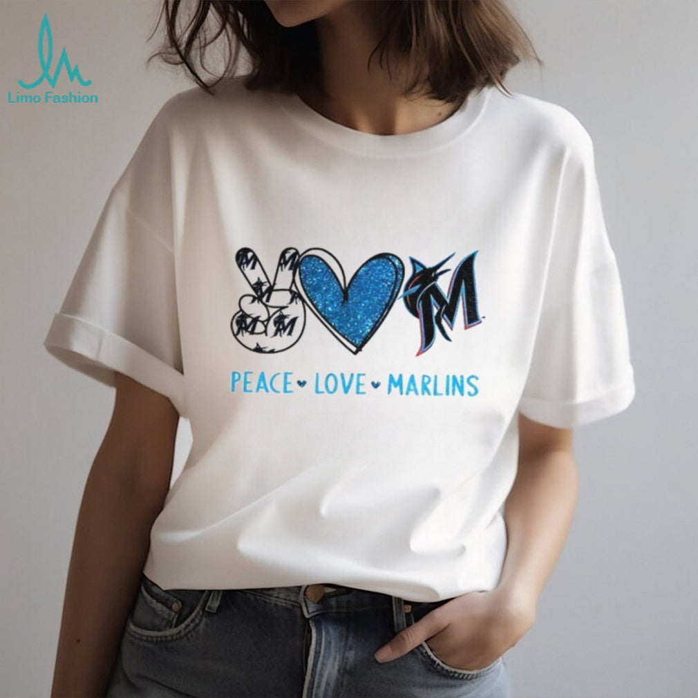 Miami Marlins Peace Love Marlins Baseball Fan Art Graphic T Shirt