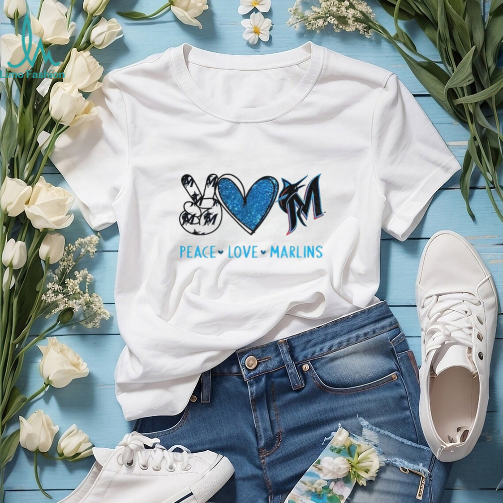 Miami Marlins Peace Love Marlins Baseball Fan Art Graphic T Shirt