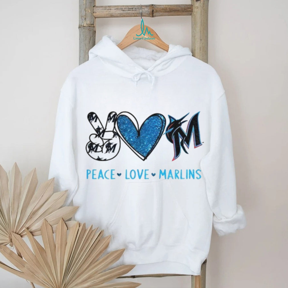 Miami Marlins Peace Love Marlins Baseball Fan Art Graphic T Shirt