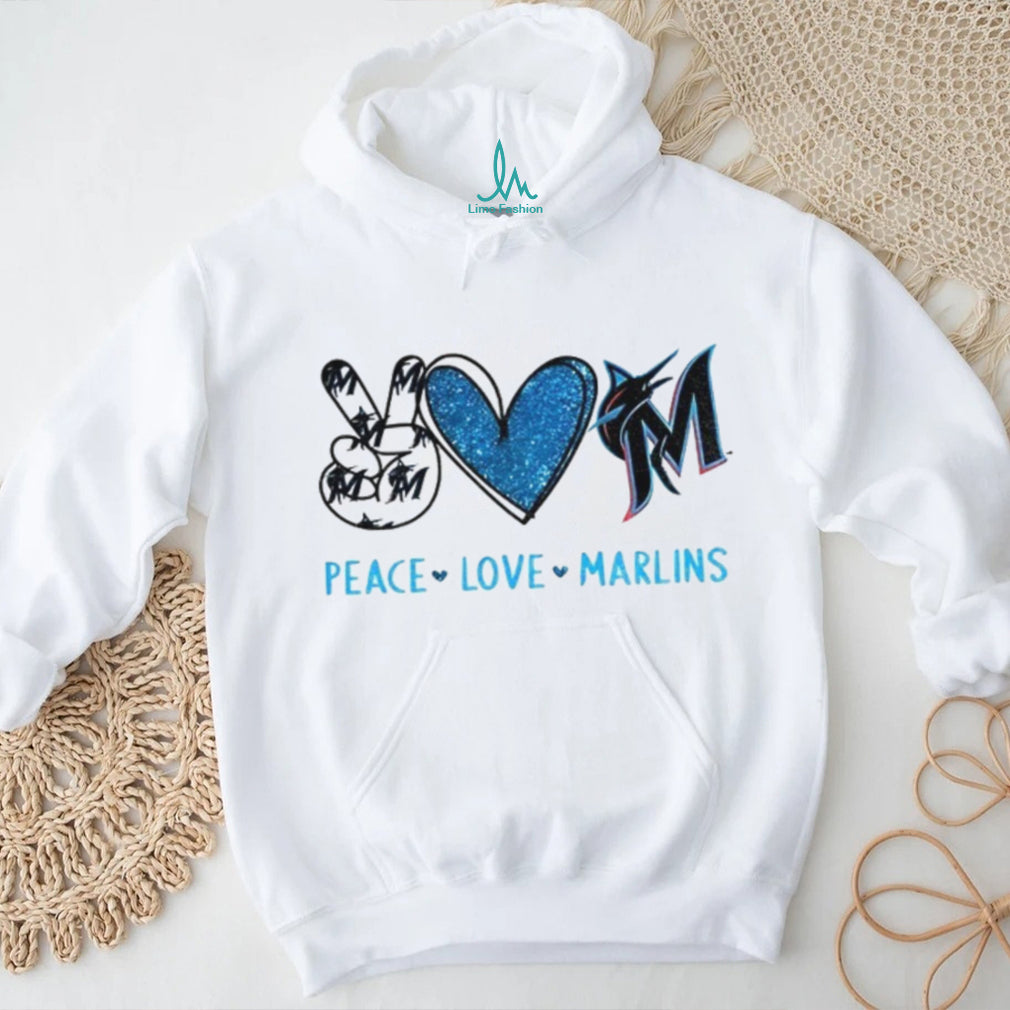 Miami Marlins Peace Love Marlins Baseball Fan Art Graphic T Shirt