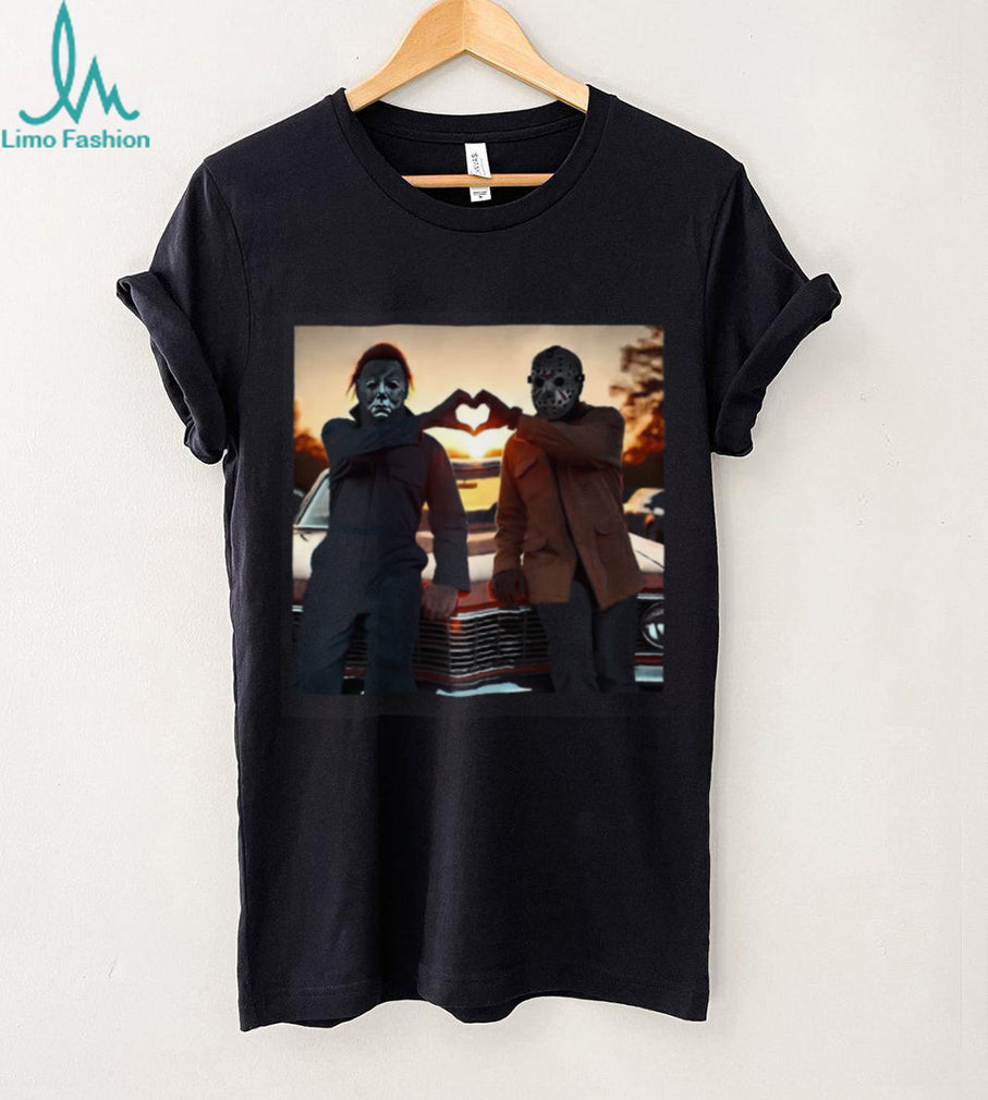 Michael Myers and Jason Voorhees Heart Hands Bromance T Shirt