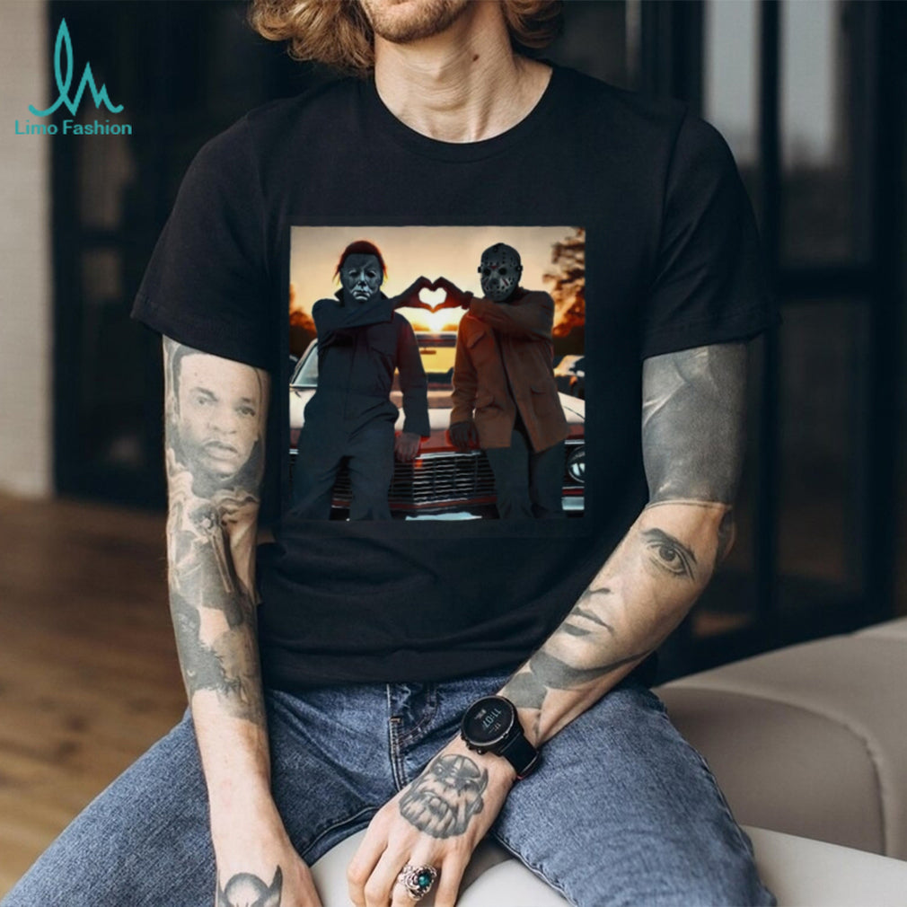 Michael Myers and Jason Voorhees Heart Hands Bromance T Shirt