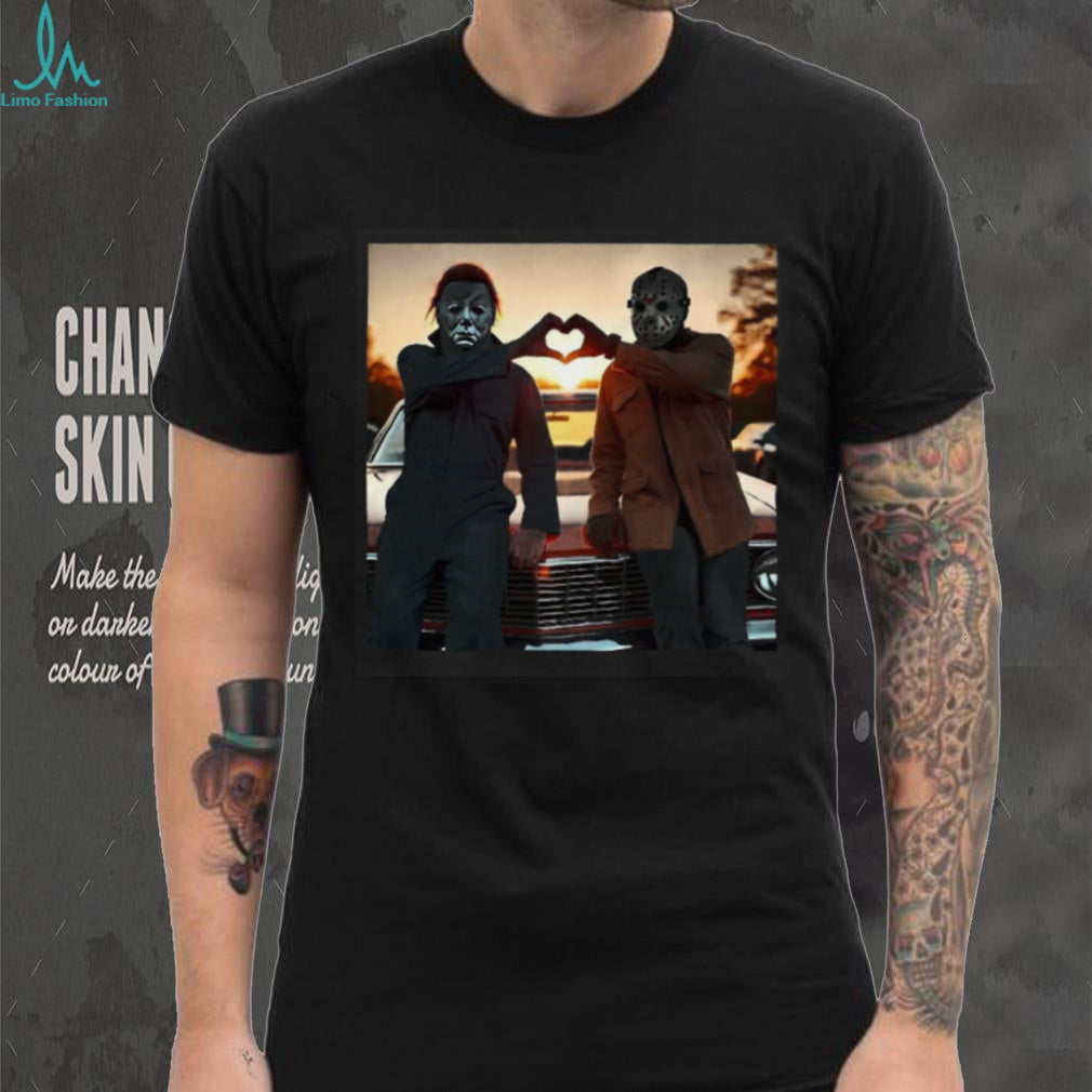 Michael Myers and Jason Voorhees Heart Hands Bromance T Shirt