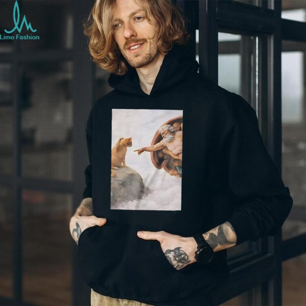 Michelangelo Creation of Adam Cat Parody Art T Shirt