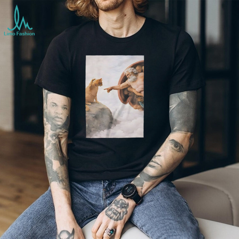 Michelangelo Creation of Adam Cat Parody Art T Shirt