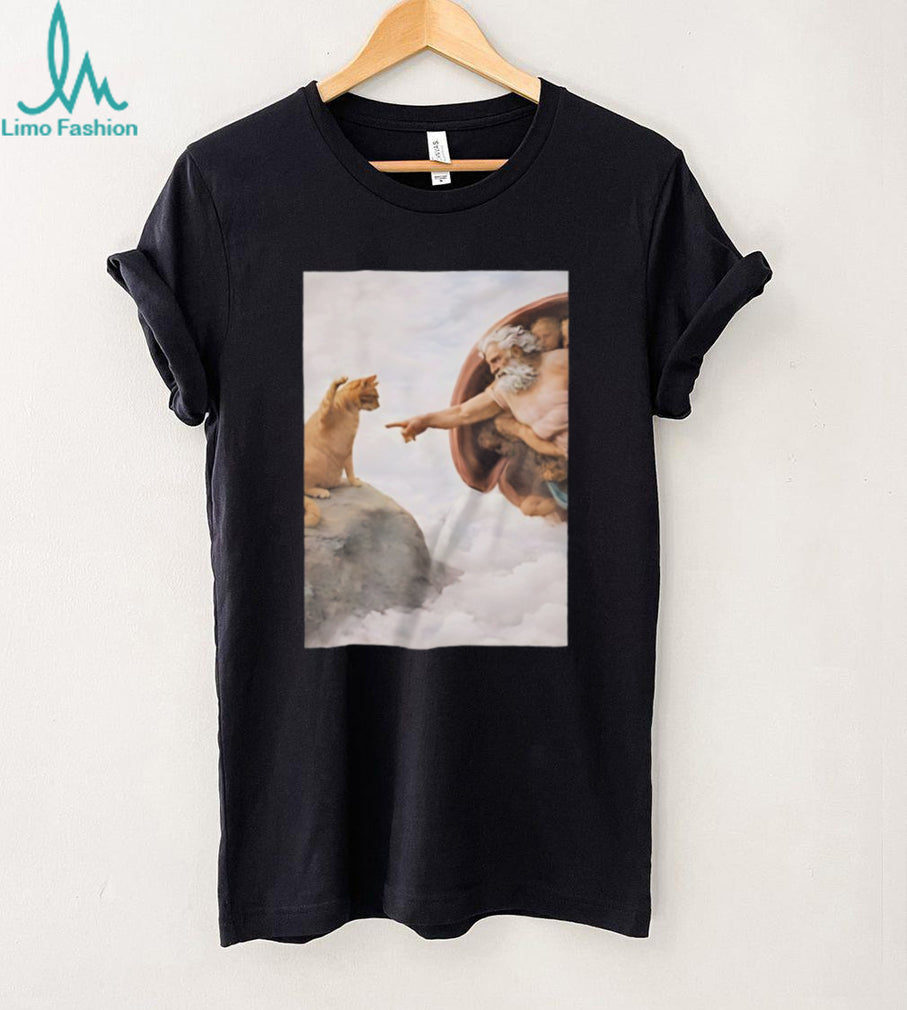 Michelangelo Creation of Adam Cat Parody Art T Shirt