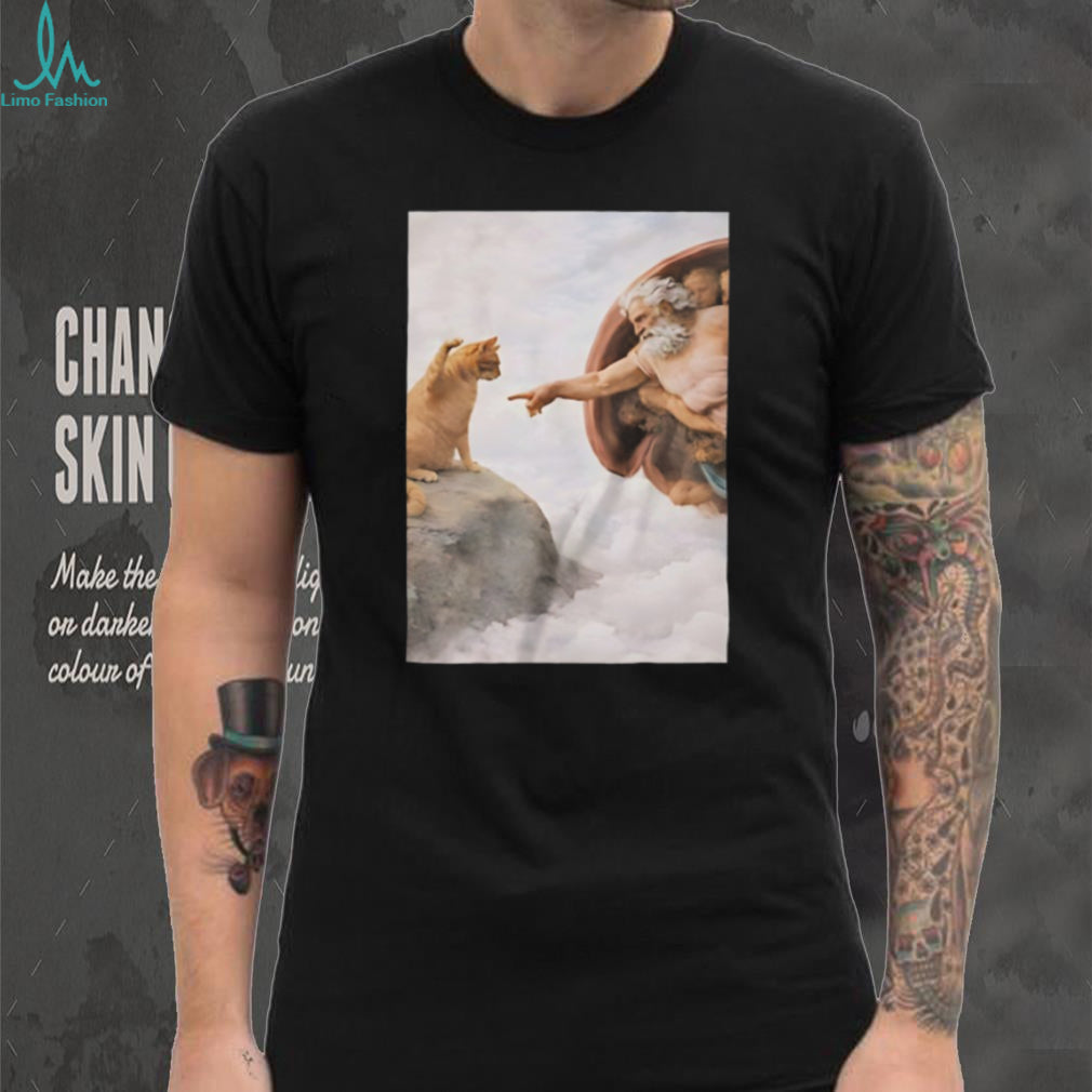 Michelangelo Creation of Adam Cat Parody Art T Shirt