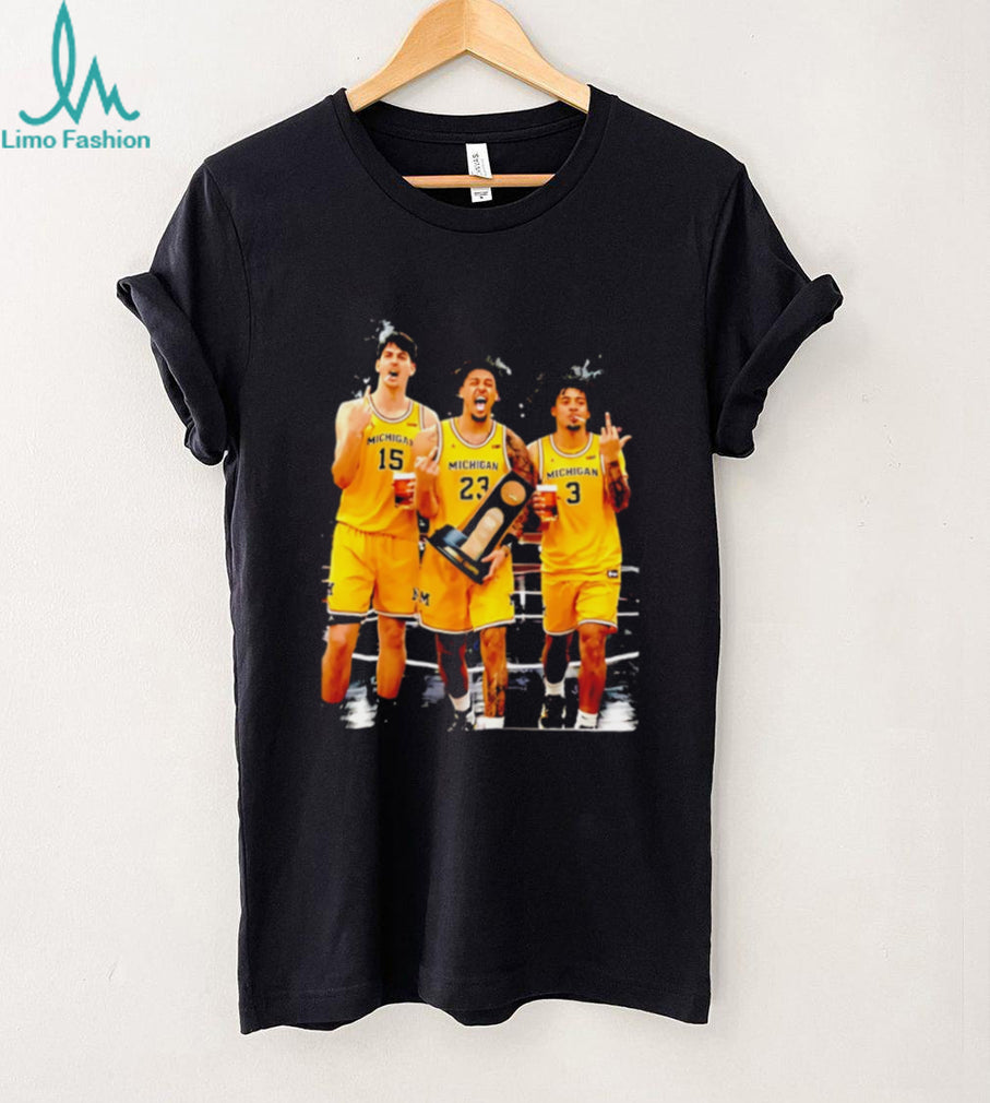 Michigan Basketball Champions Celebration Middle Finger Graphic T Shirt
