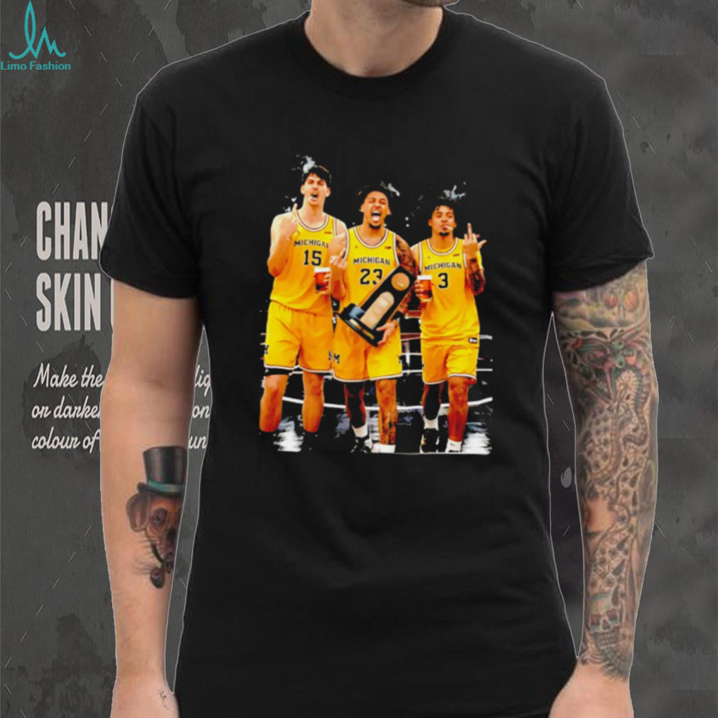 Michigan Basketball Champions Celebration Middle Finger Graphic T Shirt