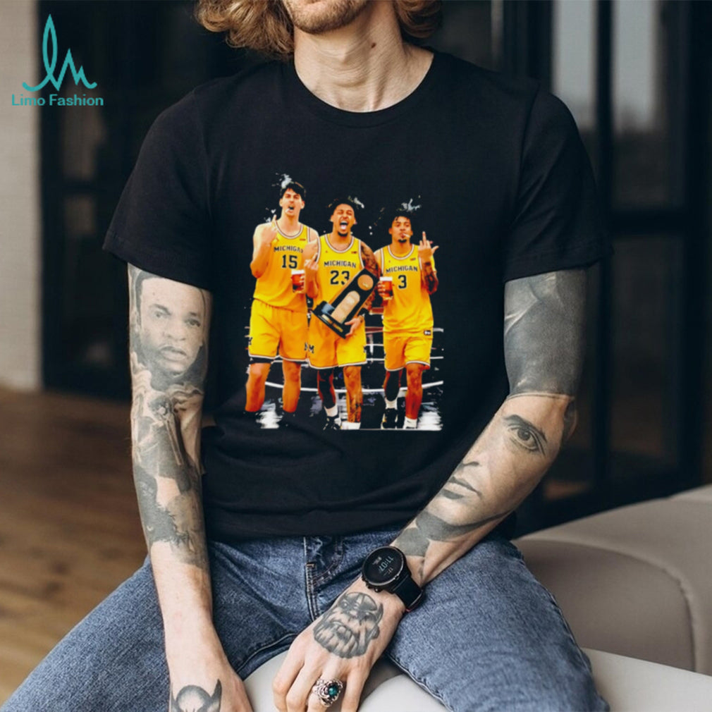 Michigan Basketball Champions Celebration Middle Finger Graphic T Shirt