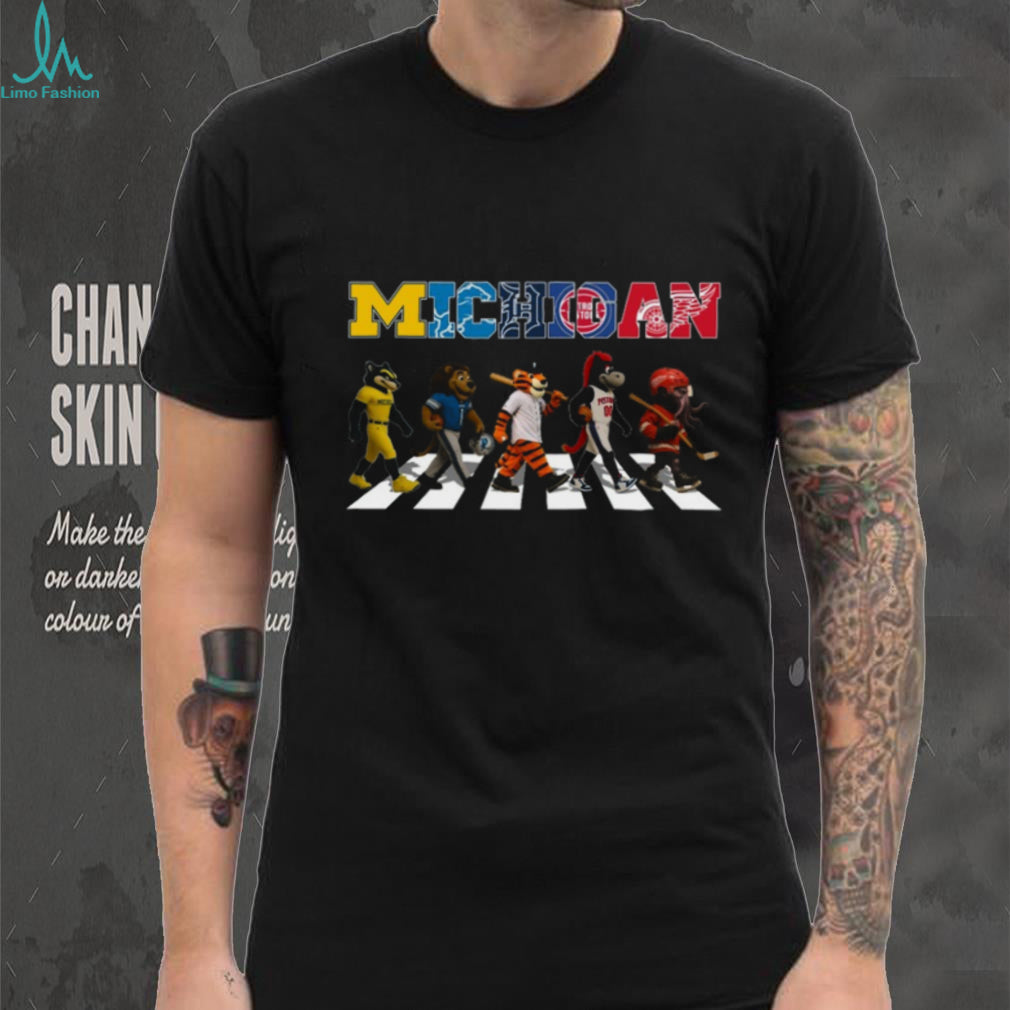 Michigan Sports Mascots Abbey Road Road Crossing Black T Shirt