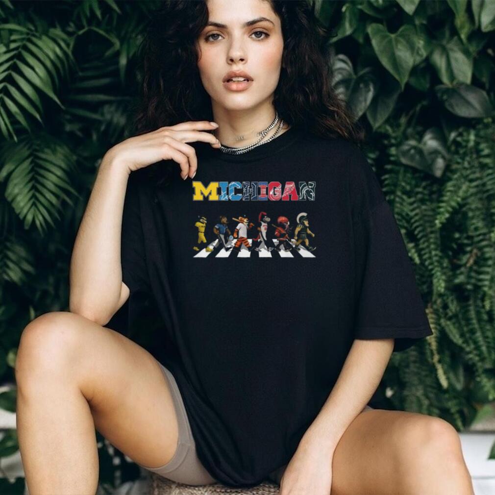 Michigan Sports Teams Abbey Road Mascot Parody T Shirt Lions Tigers Pistons Wings