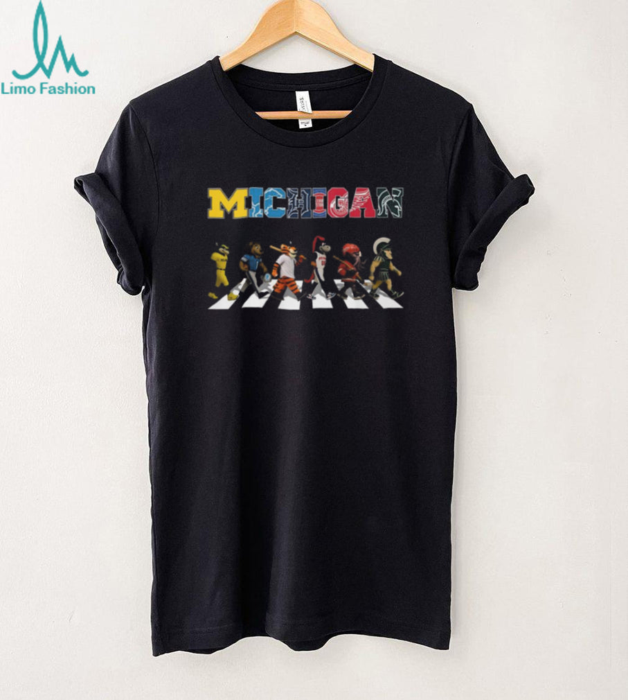 Michigan Sports Teams Abbey Road Mascot Parody T Shirt Lions Tigers Pistons Wings