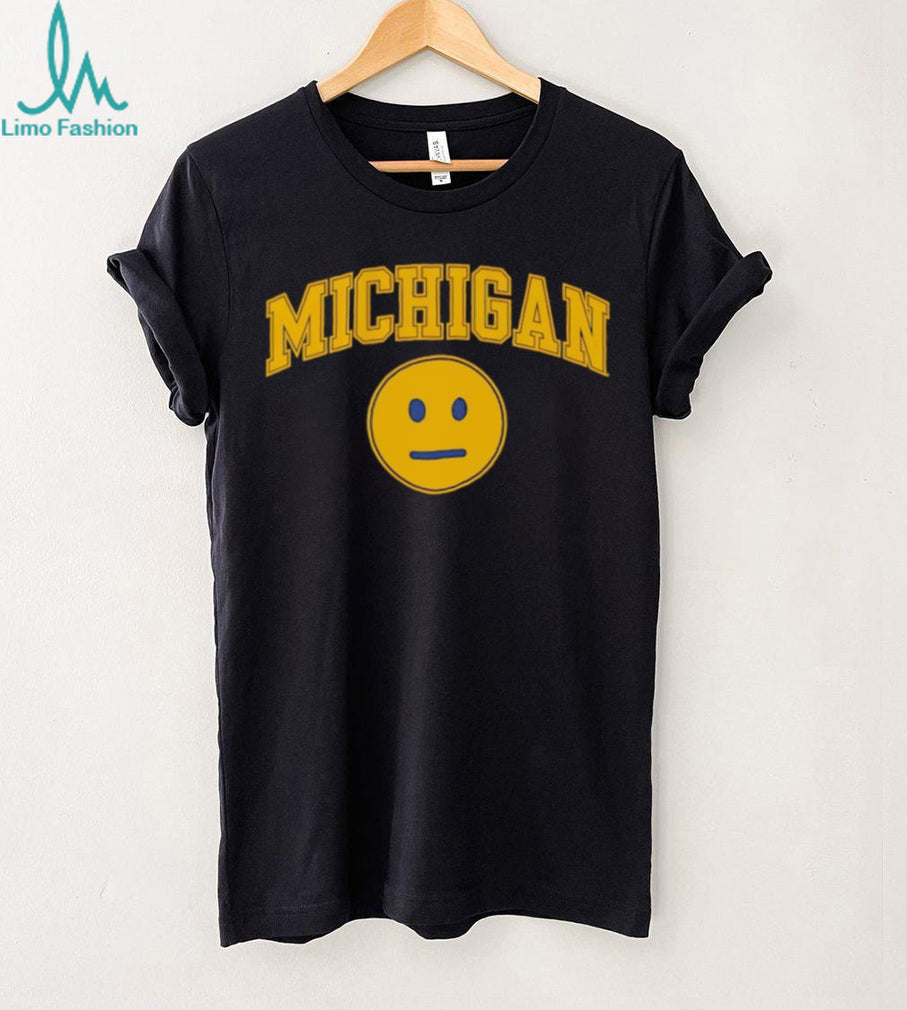 Michigan University Inspired Yellow Poker Face Smiley Graphic T shirt