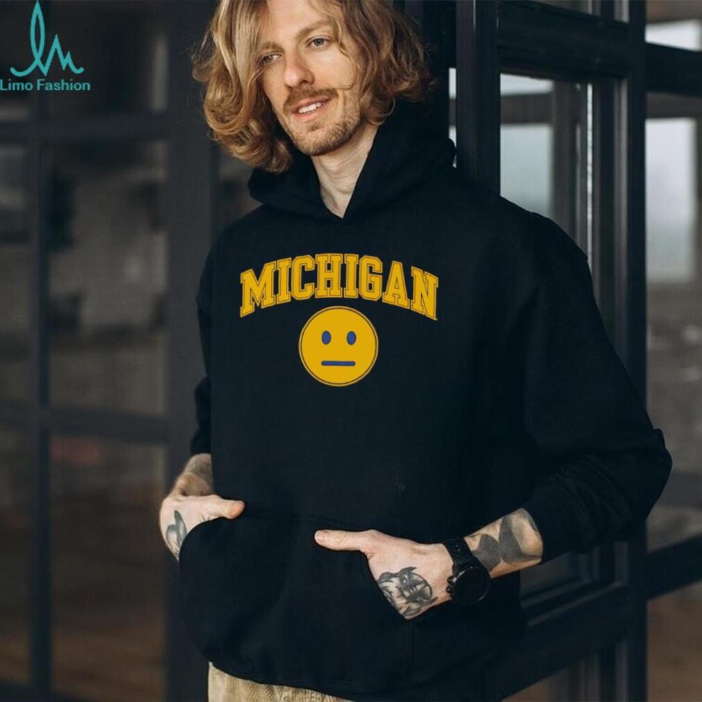 Michigan University Inspired Yellow Poker Face Smiley Graphic T shirt