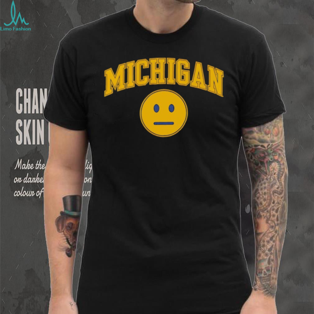Michigan University Inspired Yellow Poker Face Smiley Graphic T shirt