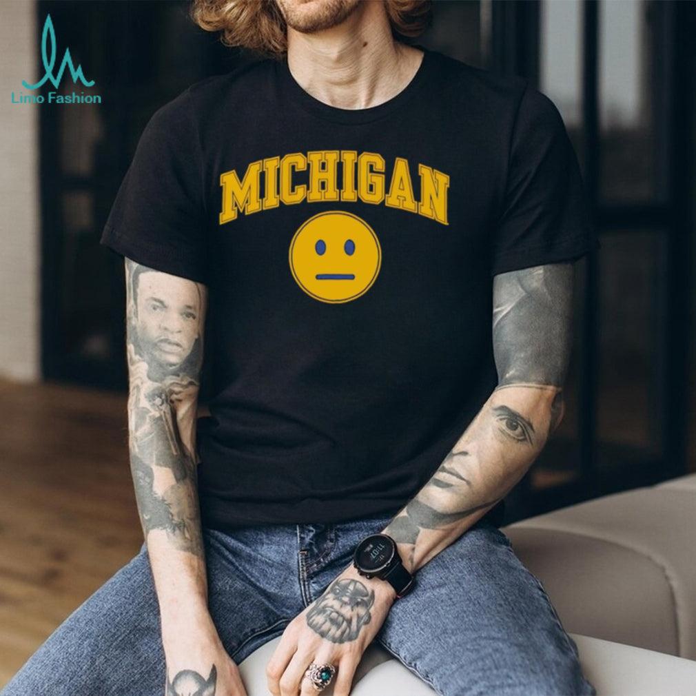 Michigan University Inspired Yellow Poker Face Smiley Graphic T shirt
