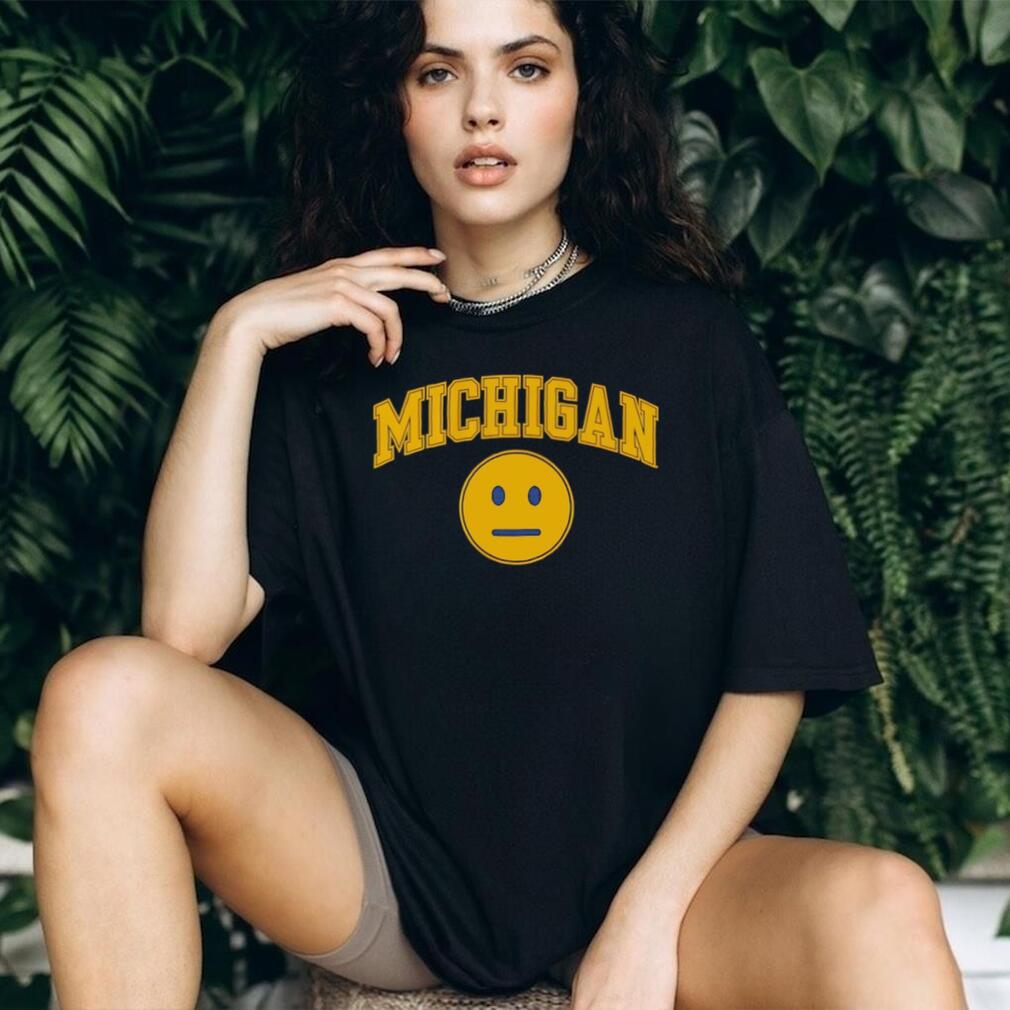 Michigan University Inspired Yellow Poker Face Smiley Graphic T shirt
