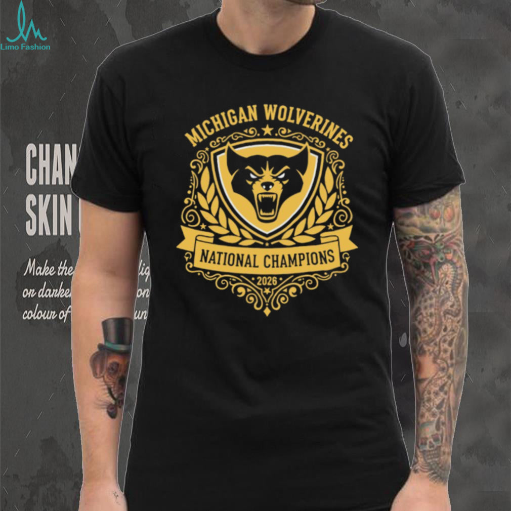 Michigan Wolverines 2026 National Champions Gold Crest Black T Shirt