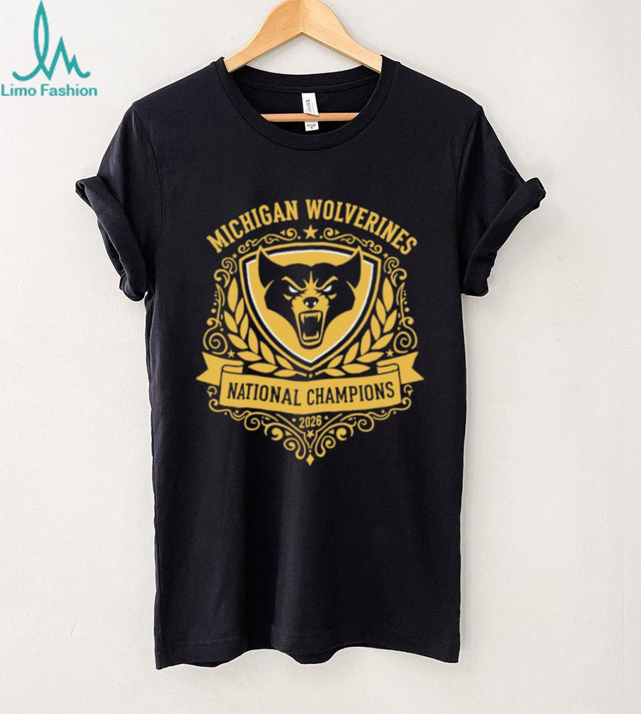 Michigan Wolverines 2026 National Champions Gold Crest Black T Shirt