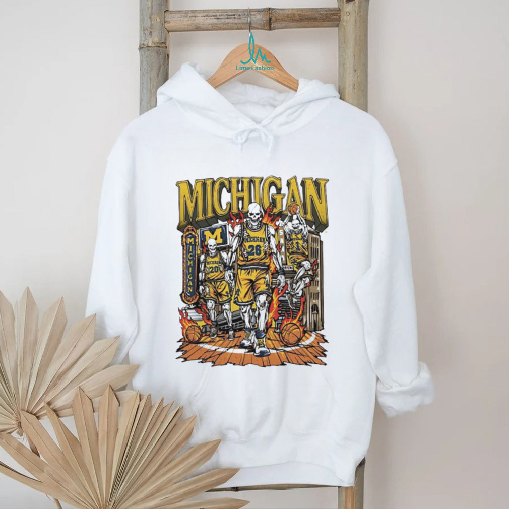 Michigan Wolverines Basketball Skeletons Flaming Hoop T Shirt