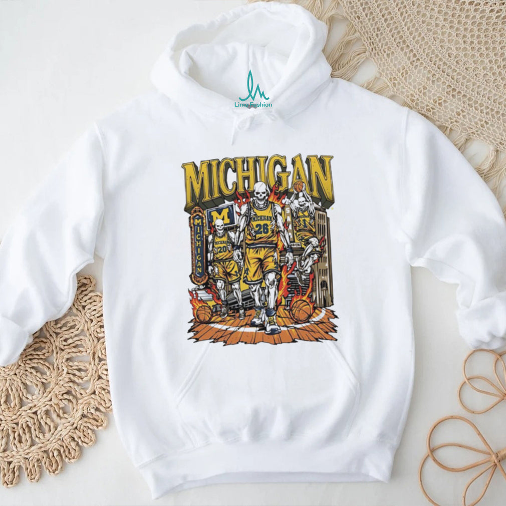 Michigan Wolverines Basketball Skeletons Flaming Hoop T Shirt