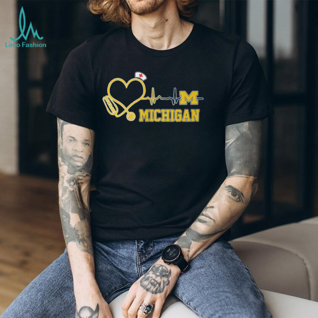 Michigan Wolverines Nurse Heartbeat Stethoscope T Shirt