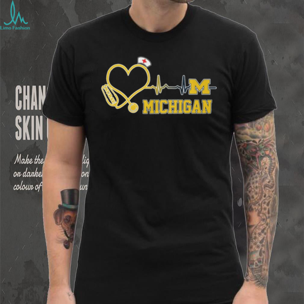 Michigan Wolverines Nurse Heartbeat Stethoscope T Shirt