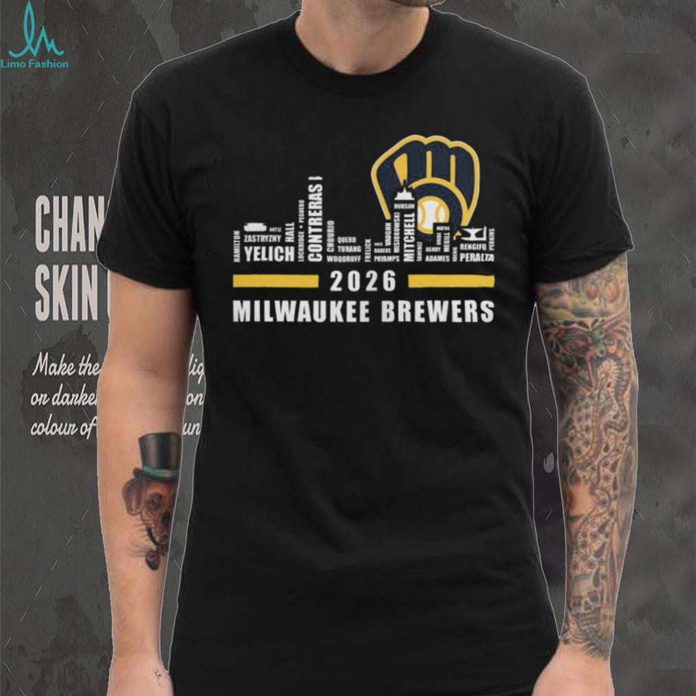 Milwaukee Brewers 2026 Roster Skyline T Shirt Yelich & Contreras