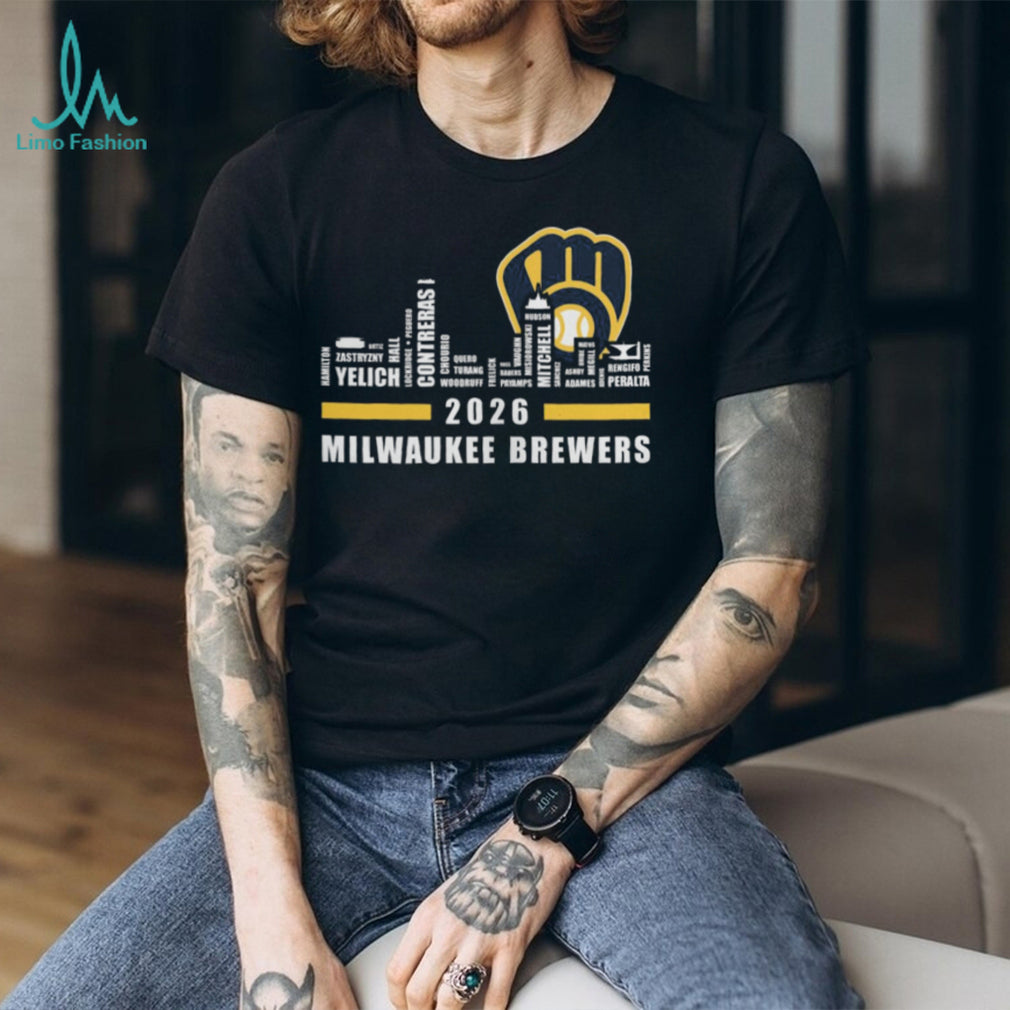 Milwaukee Brewers 2026 Roster Skyline T Shirt Yelich & Contreras