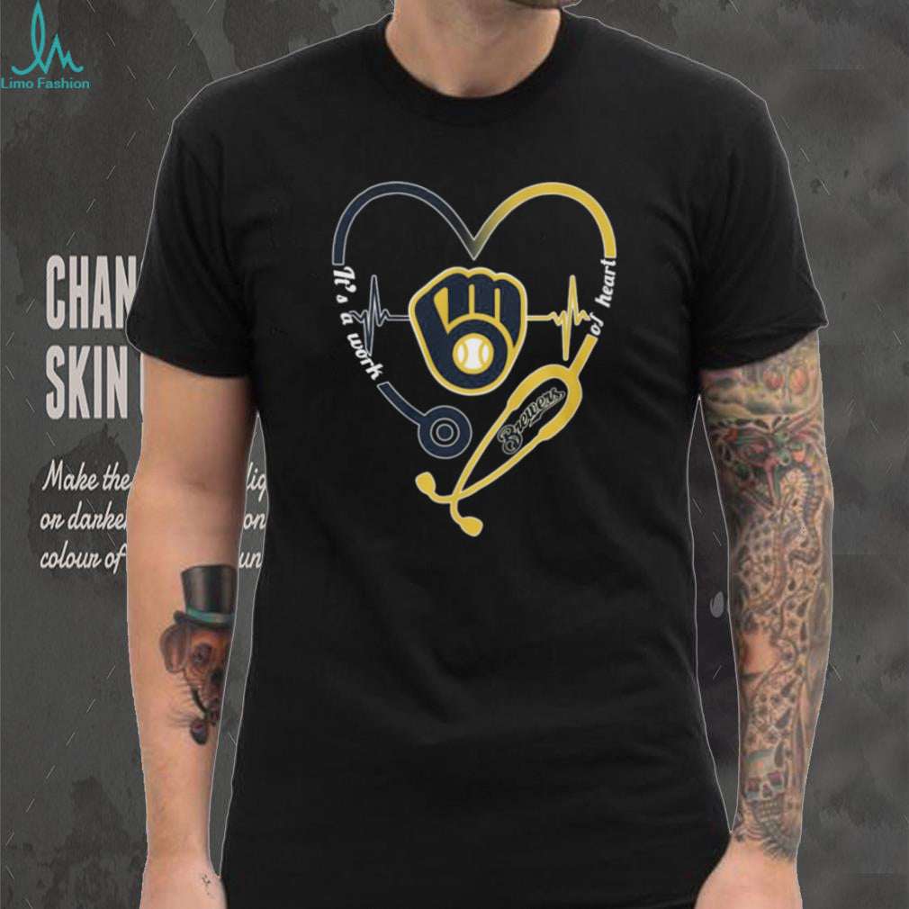 Milwaukee Brewers Baseball Heartbeat Stethoscope Nurse Life Fan T Shirt