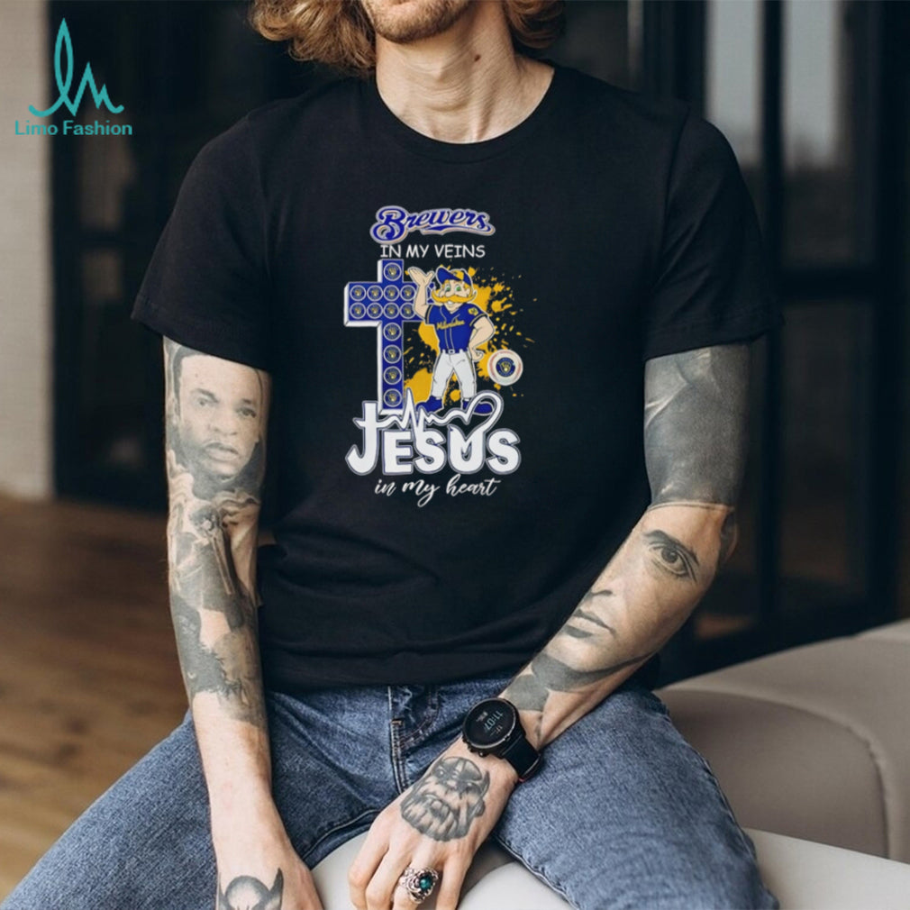 Milwaukee Brewers Baseball Jesus In My Heart Brewers In My Veins T Shirt