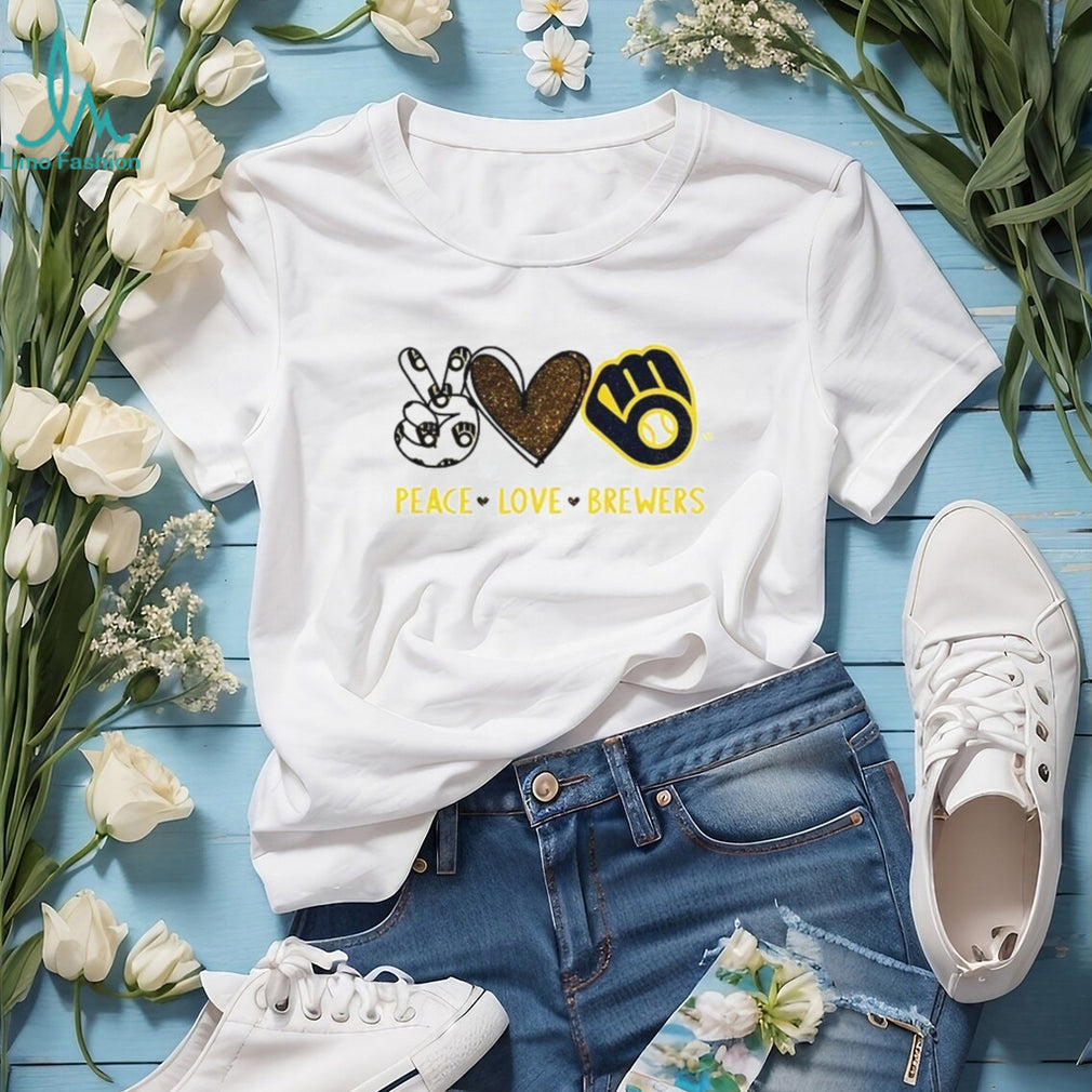 Milwaukee Brewers Peace Love Brewers MLB Baseball Glitter Logo T Shirt