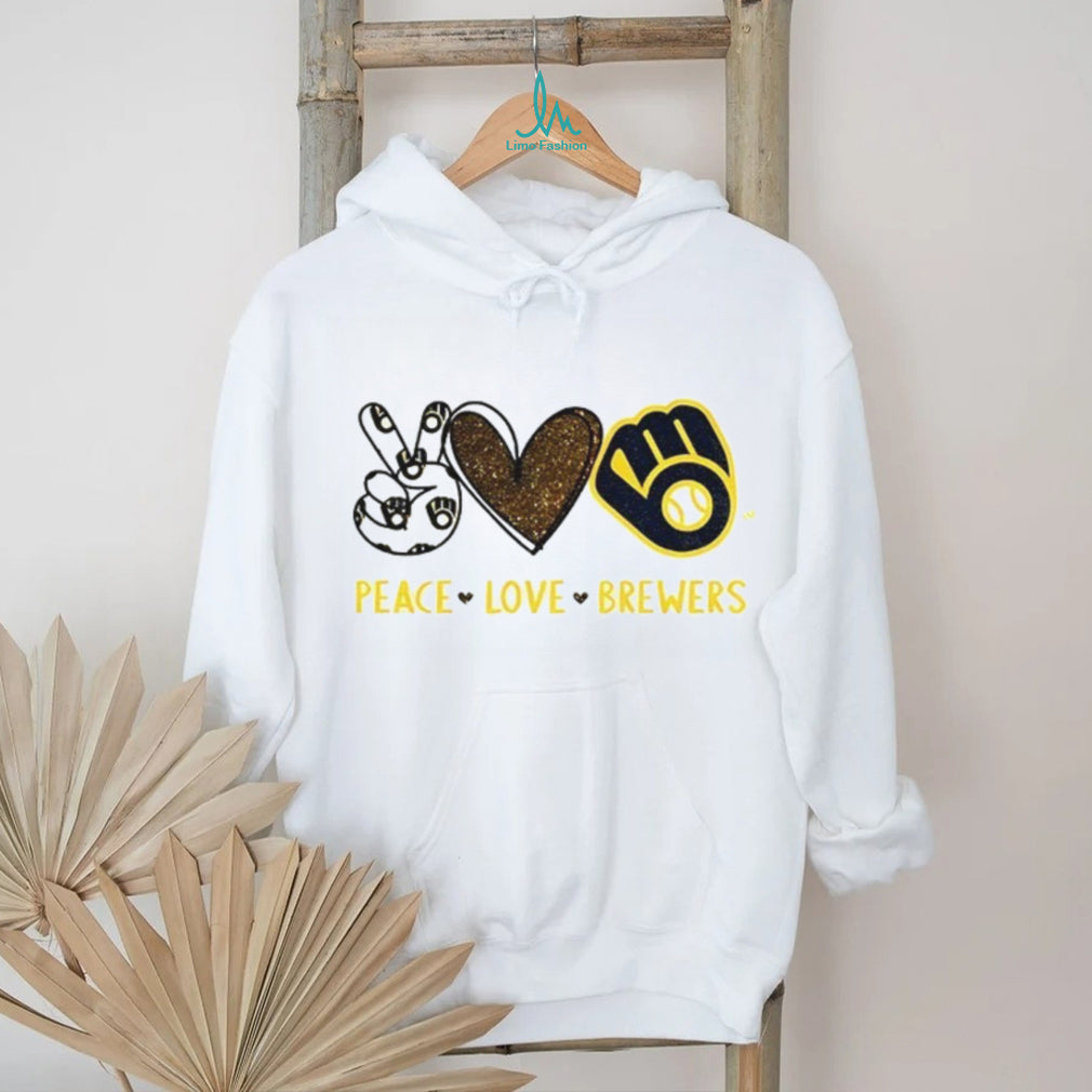 Milwaukee Brewers Peace Love Brewers MLB Baseball Glitter Logo T Shirt