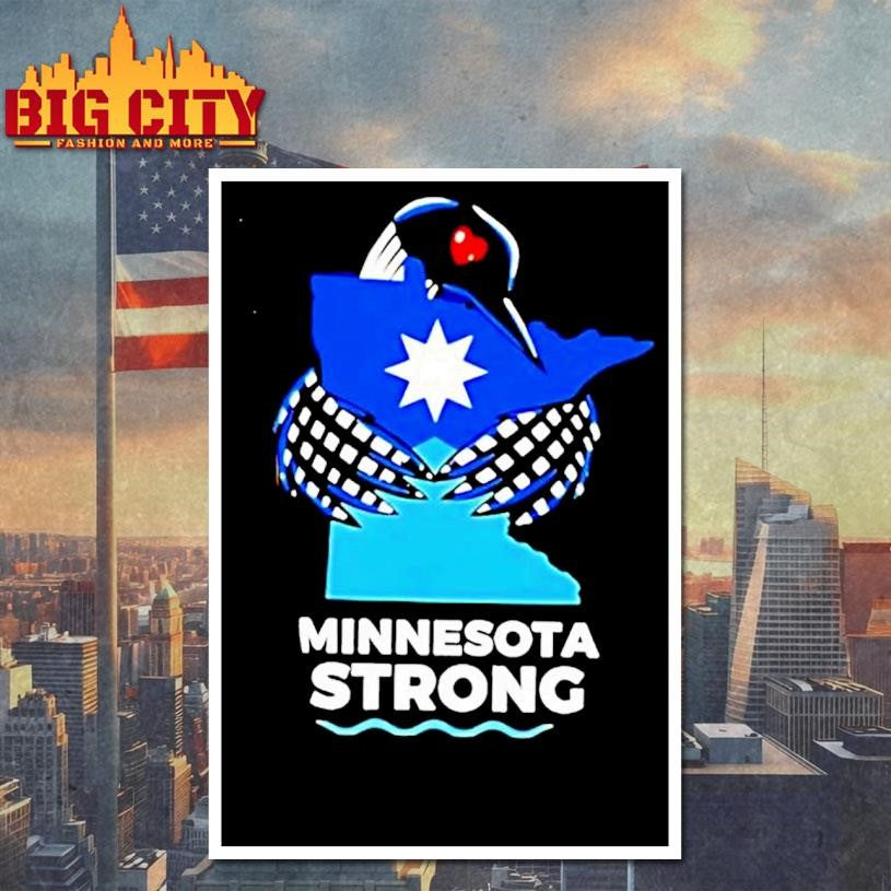 Minnesota Strong State Outline Loon With Heart Logo Shirt